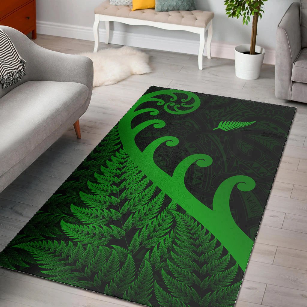 New Zealand Rugby Maori Area Rug Silver Fern Koru Vibes - Green LT8 - Polynesian Pride