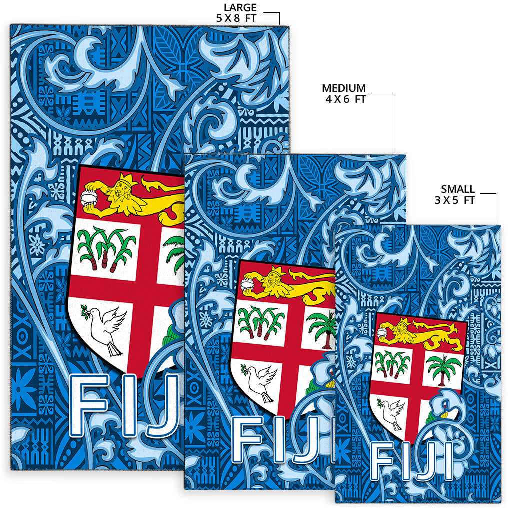 Fiji Area Rug Tapa Patterns Blue Style LT6 - Polynesian Pride
