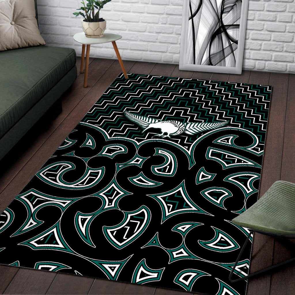 New Zealand Area Rug Maori Graphic Tee patterns Green LT6 - Polynesian Pride