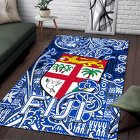 Fiji Area Rug Tapa Patterns White And Blue Style LT6 - Polynesian Pride