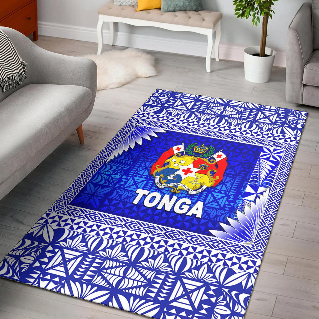 Tonga Coat Of Arms Area Rugs Simplified Version - Blue LT8 Blue - Polynesian Pride