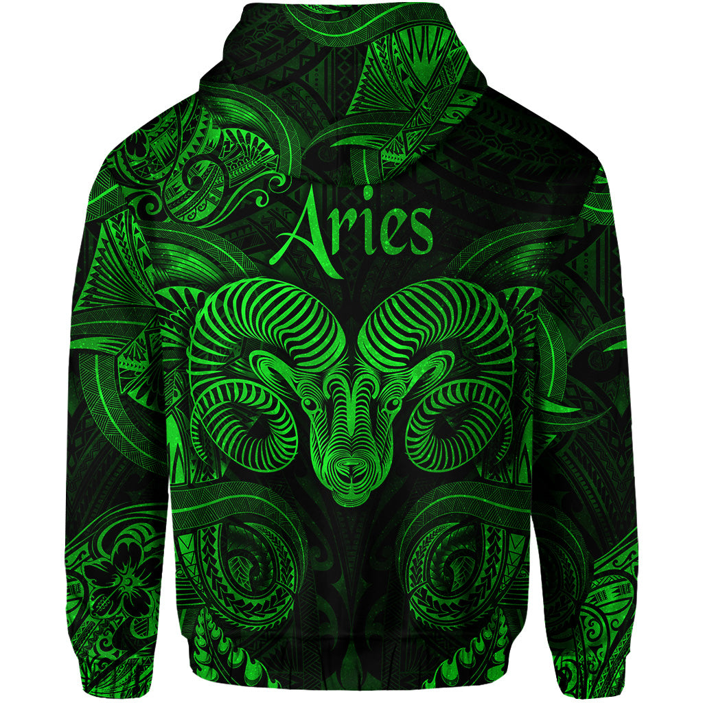 Aries Zodiac Polynesian Zip Hoodie Unique Style Green LT8 - Polynesian Pride