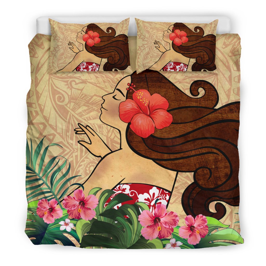 Polynesian Bedding Set - Hula Girl With Hibiscus Black - Polynesian Pride