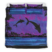 Hawaiian Dolphin In Night Polynesian Bedding Set - Polynesian Pride