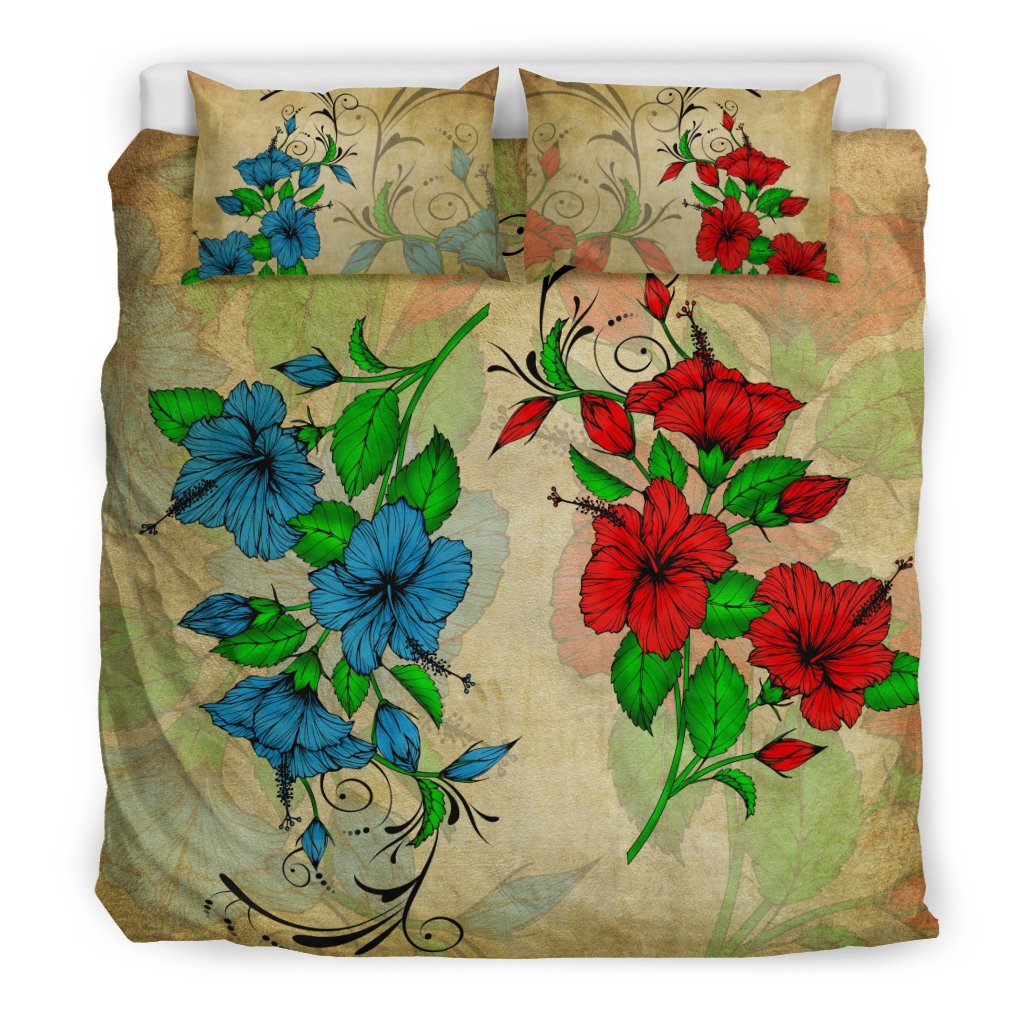 Hawaiian Blue And Red Hibiscus Polynesian Bedding Set - Polynesian Pride