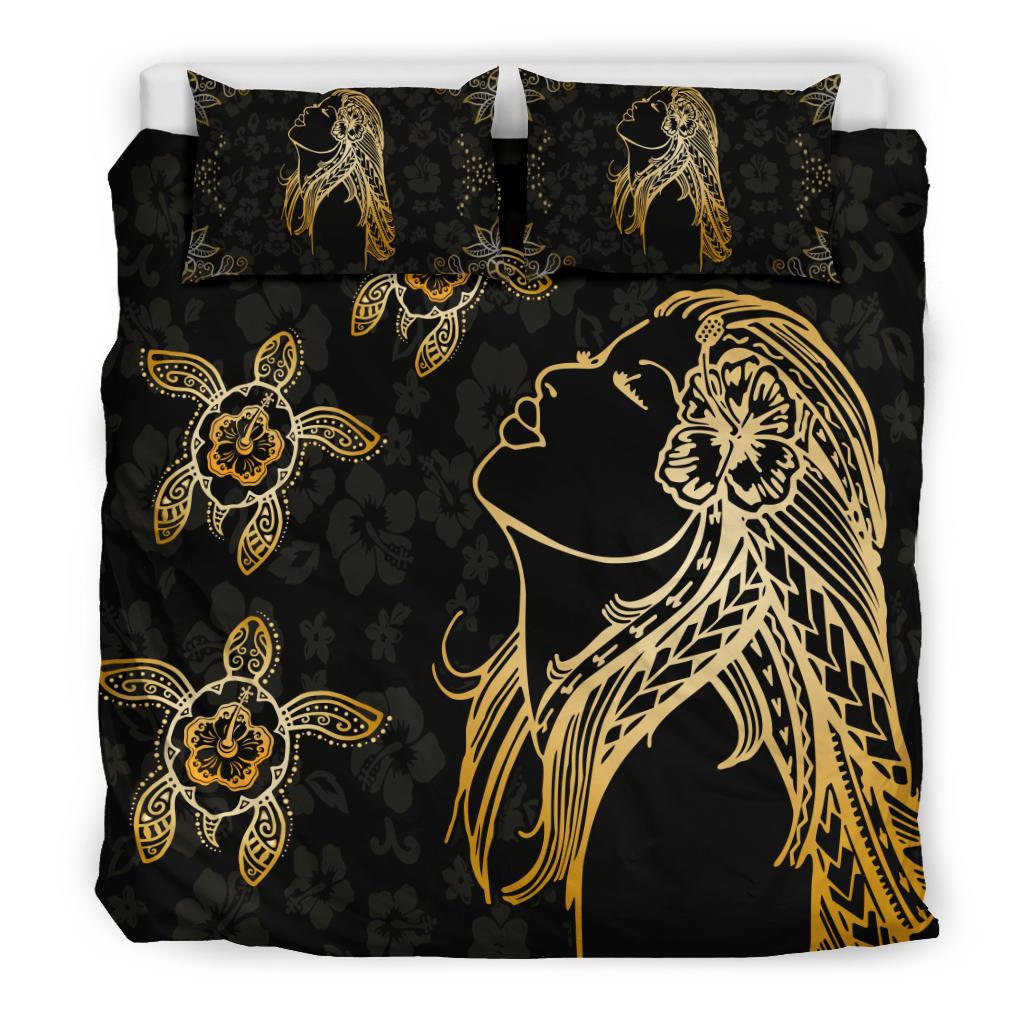 Hawaiian Hula Girl Turtle Hibiscus Polynesian Bedding Set - Polynesian Pride