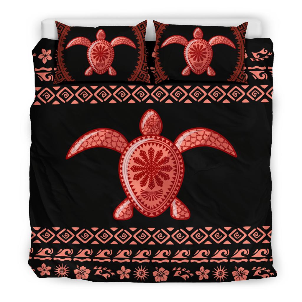 Hawaiian Hibiscus Turtle Polynesian Bedding Sets - Red Version - Polynesian Pride