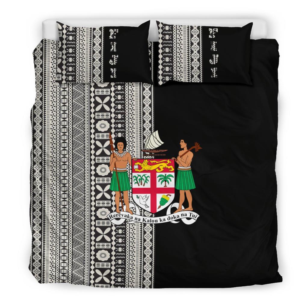 Fiji Duvet Cover Set - Tapa Half & Coat Of Arms Black - Polynesian Pride