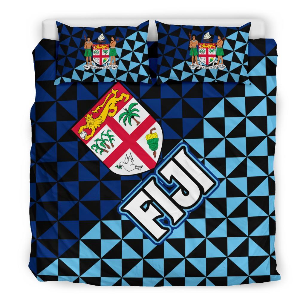 Fiji Duvet Cover Set - Fiji Flag & Coat Of Arms Black - Polynesian Pride