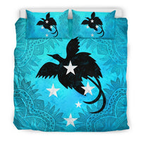 Papua New Guinea Duvet Cover Set - Papua New Guinea Flag Turquoise A0 Art - Polynesian Pride