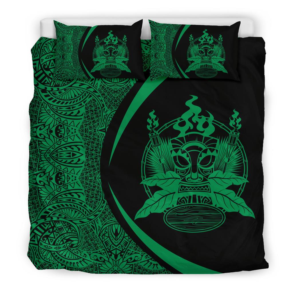 Hawaiian Tiki Polynesian Bedding Set Circle Style Green - Polynesian Pride