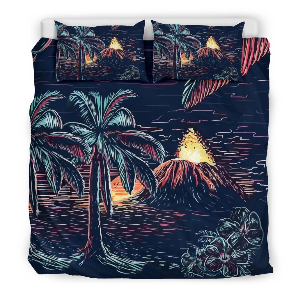 Hawaiian Palm Tree Volcano Night On The Land Bedding Set - Polynesian Pride