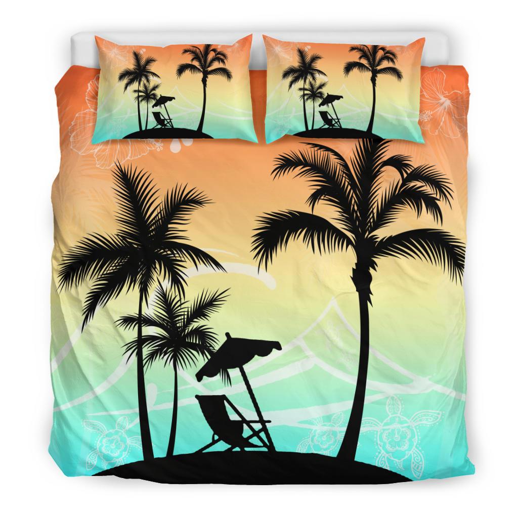 Hawaiian Palm Tree On The Beach Bedding Set - Polynesian Pride