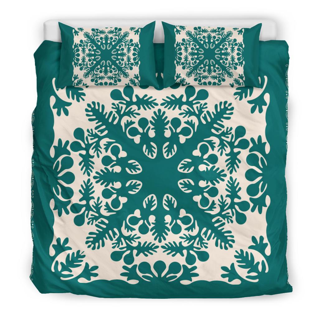 Hawaiian Palm Tree Quilt Tradition Turquoise Bedding Set - Polynesian Pride