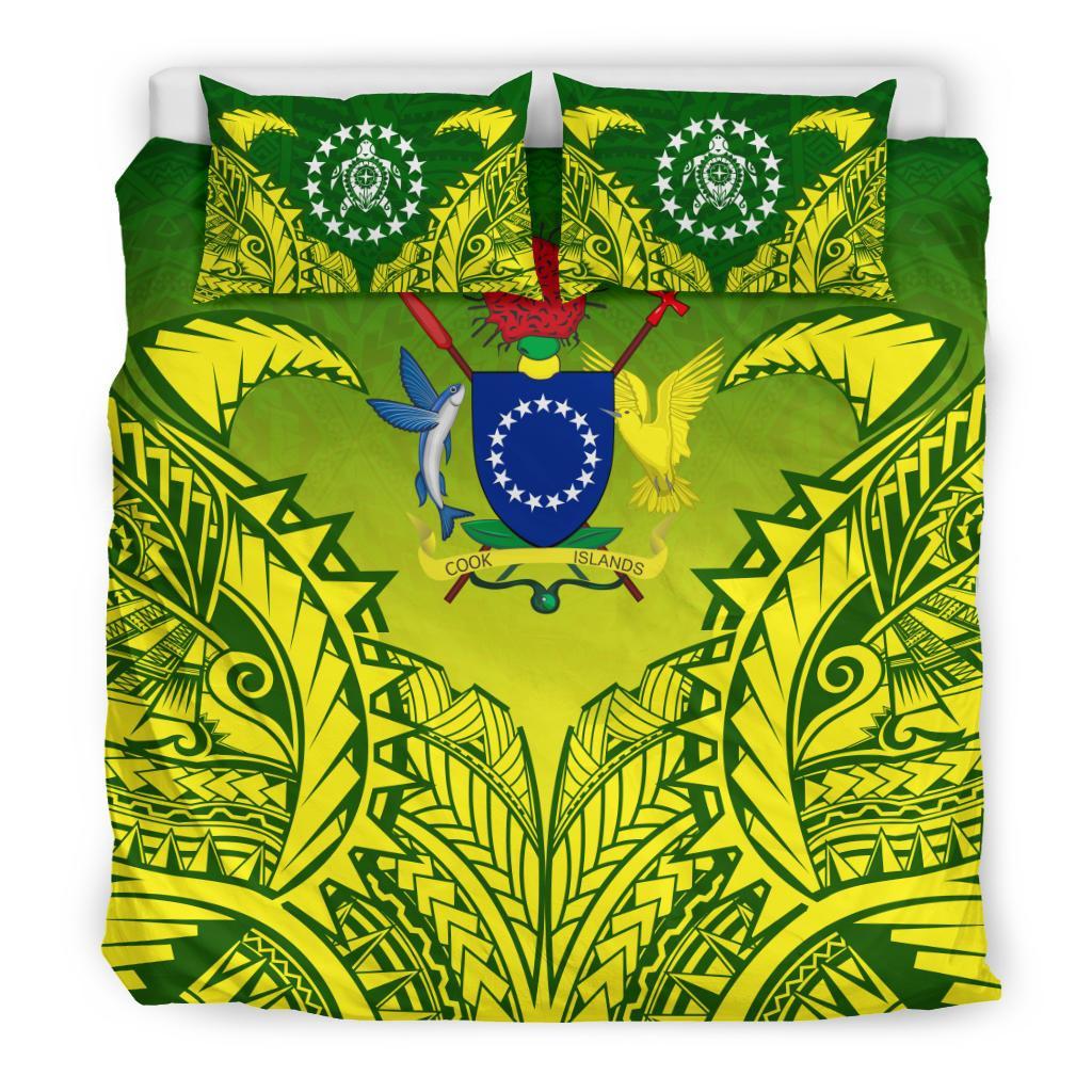 Cook Islands Duvet Cover Set - Cook Islands Coat Of Arms Kuki Arirani Premium Green - Polynesian Pride