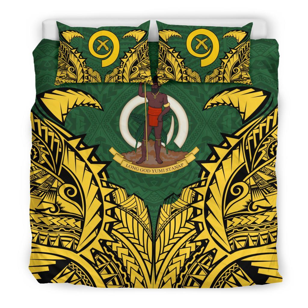 Vanuatu Duvet Cover Set - Vanuatu Coat Of Arms Premium Green - Polynesian Pride