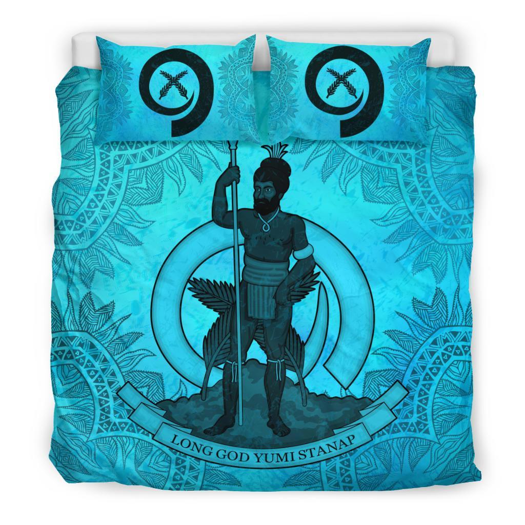 Vanuatu Duvet Cover Set - Vanuatu Coat Of Arms Turquoise Art - Polynesian Pride