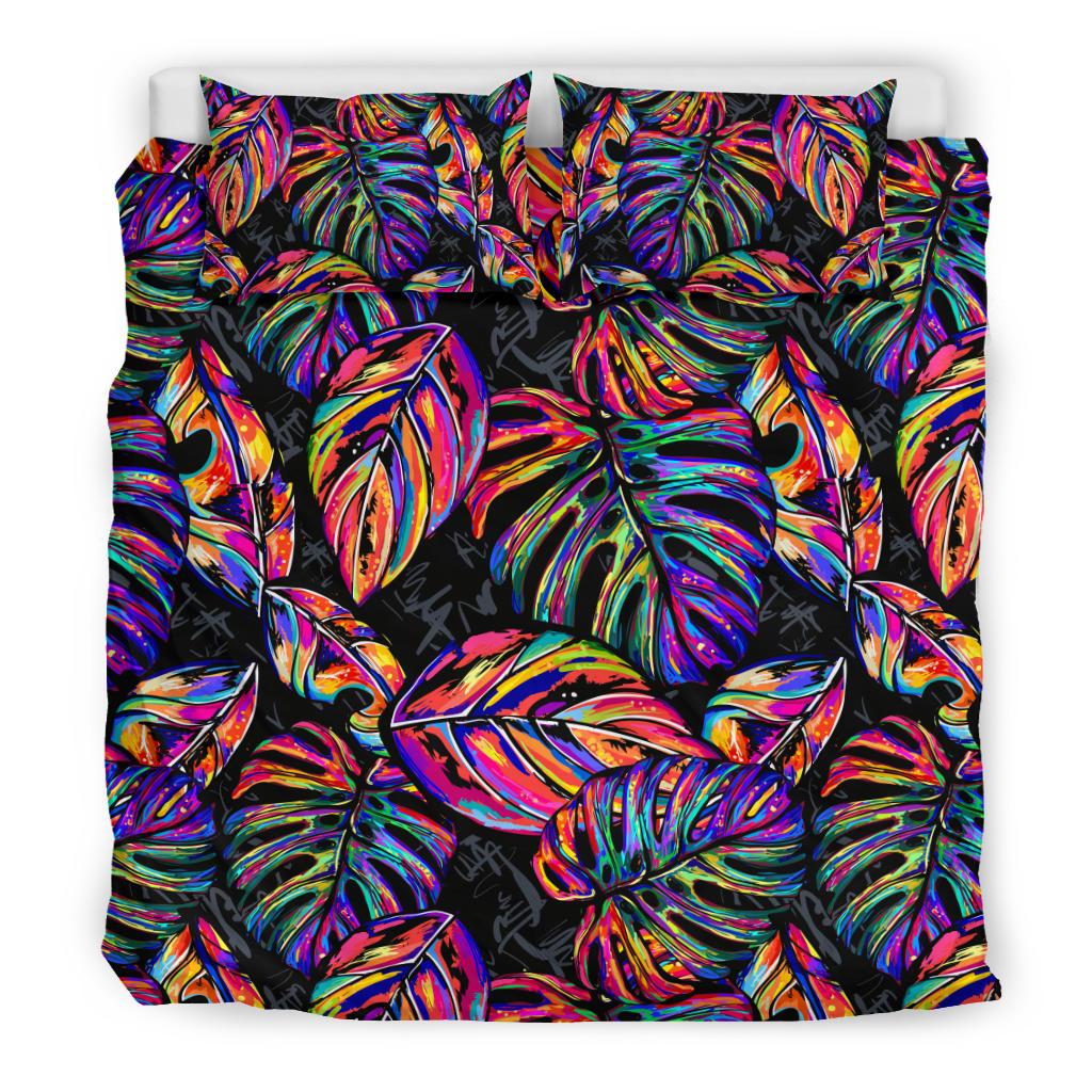 Palm Leaves Duvet Cover Set - Neon Color Neon - Polynesian Pride