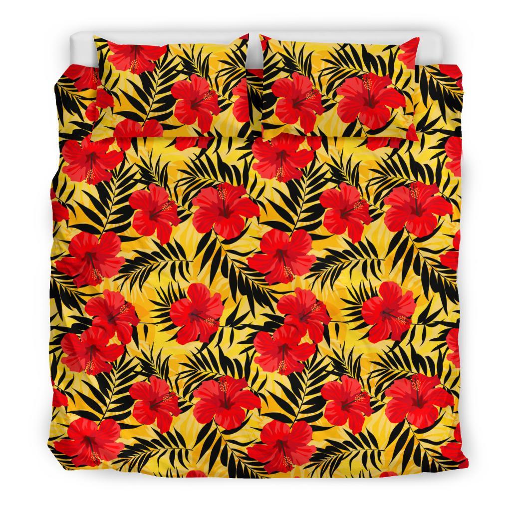 Hawaiian Tropical Hibiscus Flowers And Palm Leaves Polynesian Bedding Set - Polynesian Pride