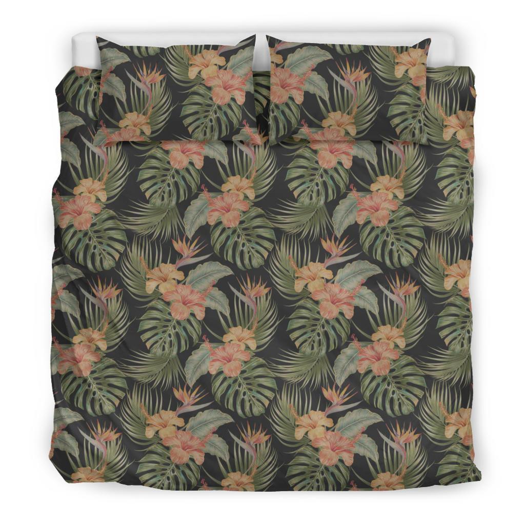Hawaiian Tropical Hibiscus Strelitzia Fower Monstera Leaves Polynesian Bedding Set - Polynesian Pride