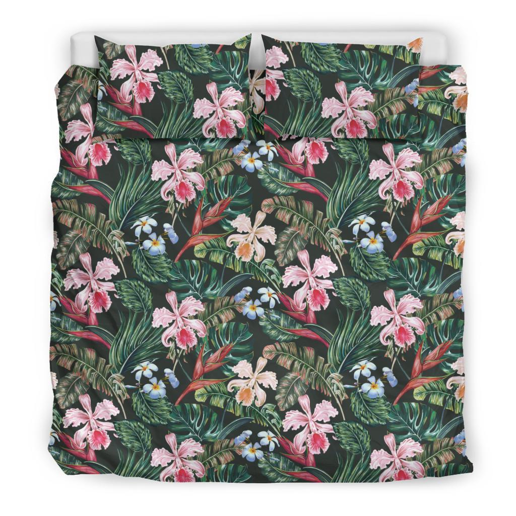 Hawaiian Tropical Plumeria Heliconias Monstera Leaf Red Polynesian Bedding Set - Polynesian Pride