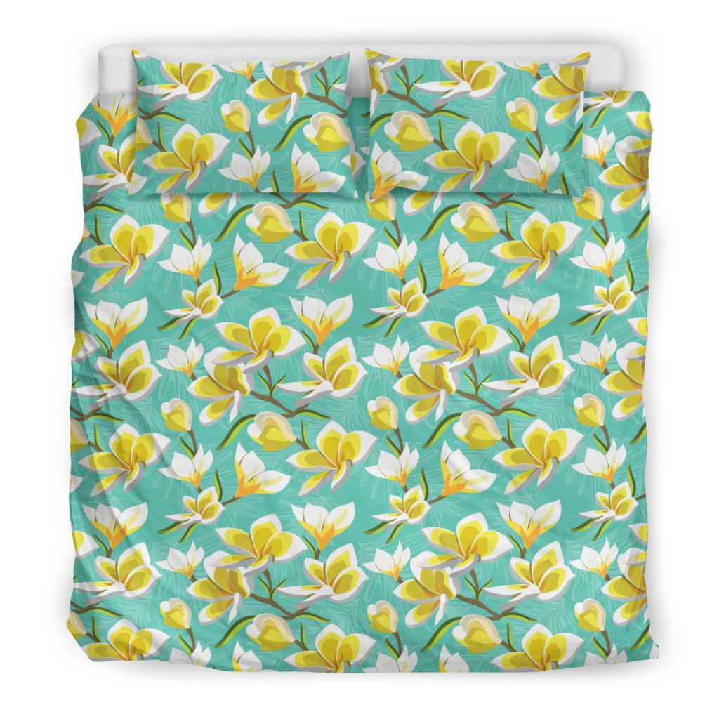 Hawaiian Tropical Plumeria Blue Background Polynesian Bedding Set - Polynesian Pride