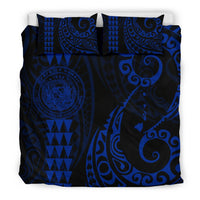 Hawaiian Map Coat Of Arms Flag Polynesian Bedding Set Blue - Polynesian Pride