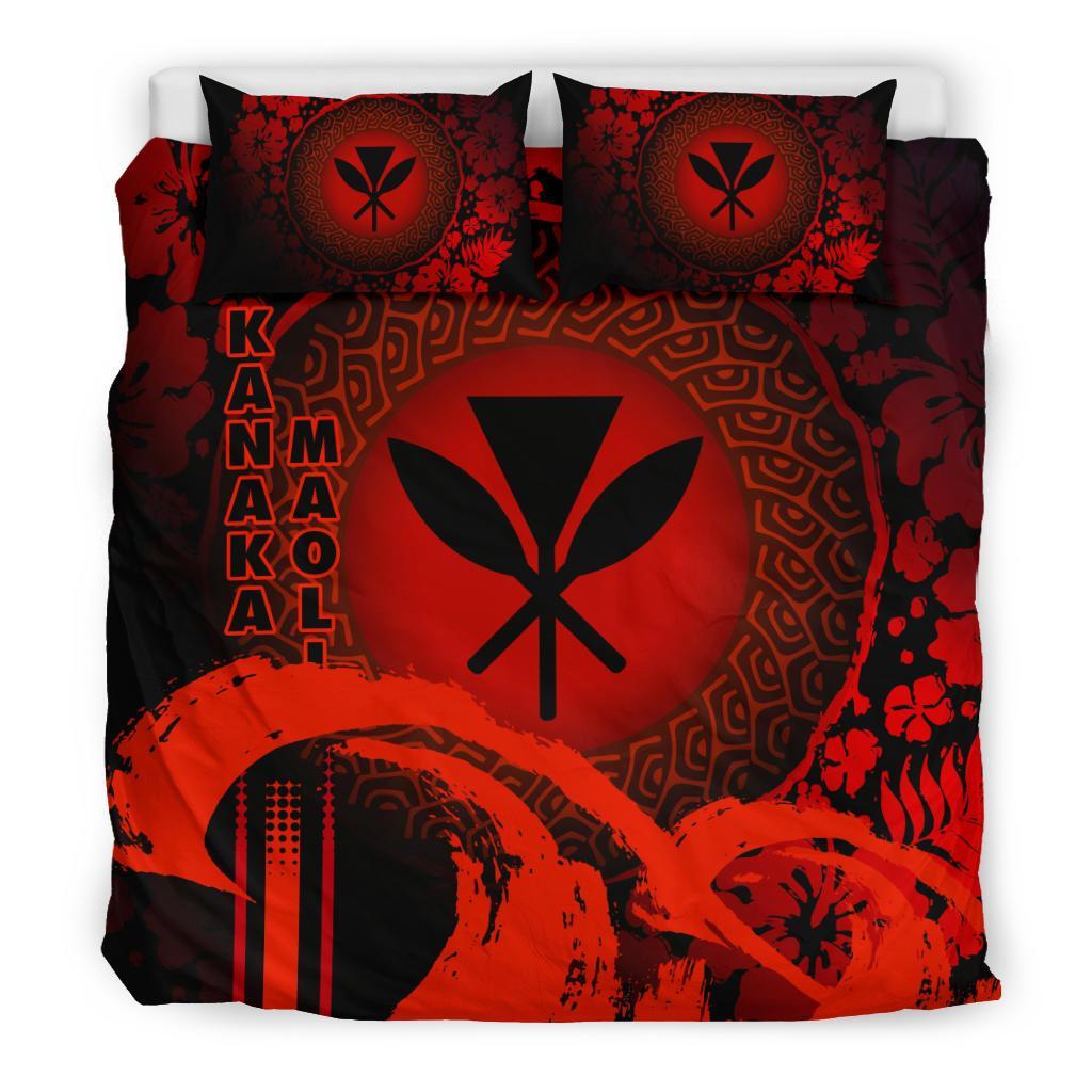 Kanaka Maoli Duvet Cover Set - Hibiscus And Wave Special Red Red - Polynesian Pride