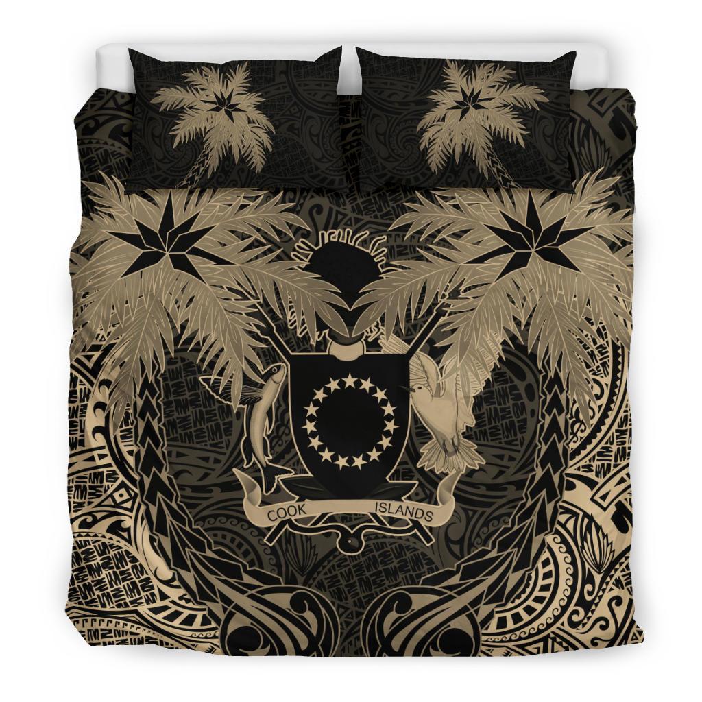 Cook Islands Duvet Cover Set - Cook Islands Coat Of Arms Coconut (Duvet Cover) Black - Polynesian Pride