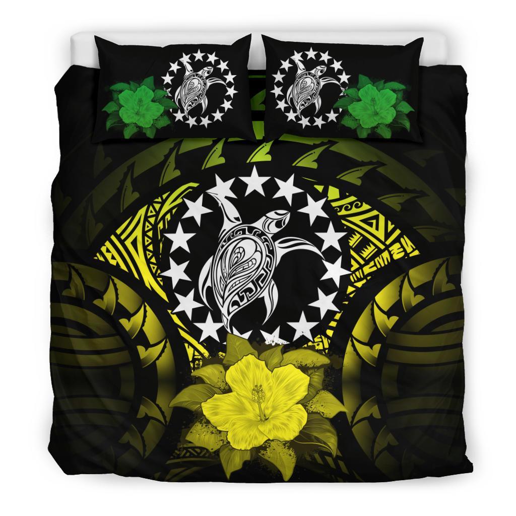 Cook Islands Duvet Cover Set - Cook Island Flag Turtle & Hibiscus Special Yellow - Polynesian Pride