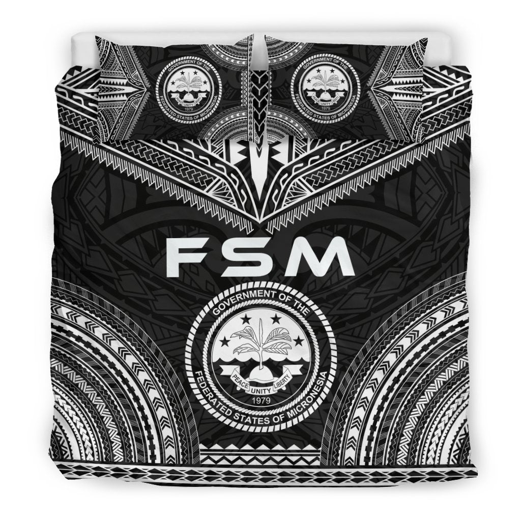 Federated States Of Micronesia Polynesian Chief Duvet Cover Set - Black Version - Polynesian Pride