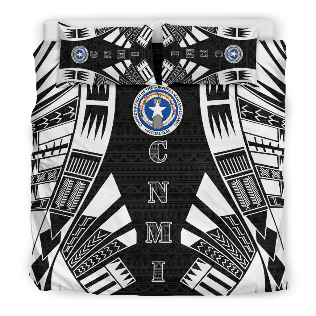 Northern Mariana Islands Duvet Cover Set - Polynesian Tattoo Black - Polynesian Pride
