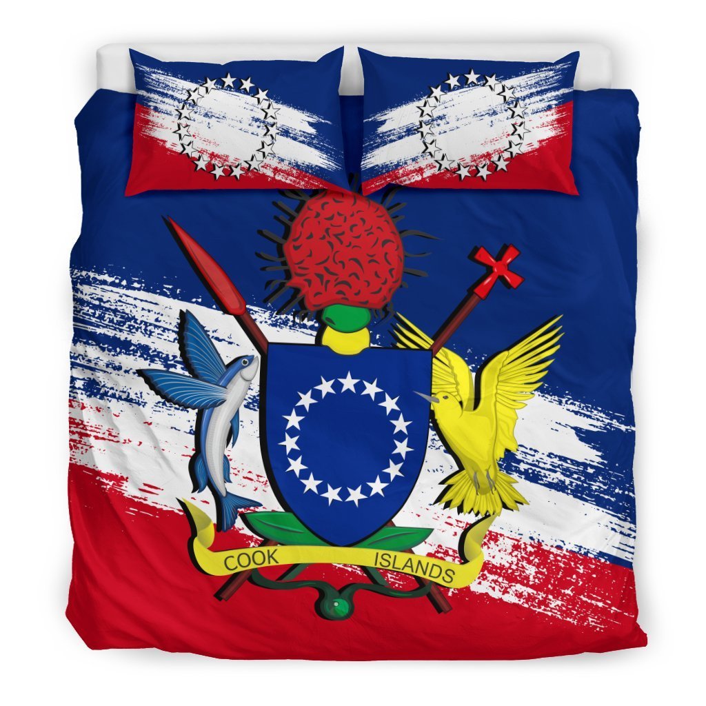 Cook Islands Duvet Cover Set - Cook Islands Coat Of Arms Premium (Duvet Covers) Black - Polynesian Pride