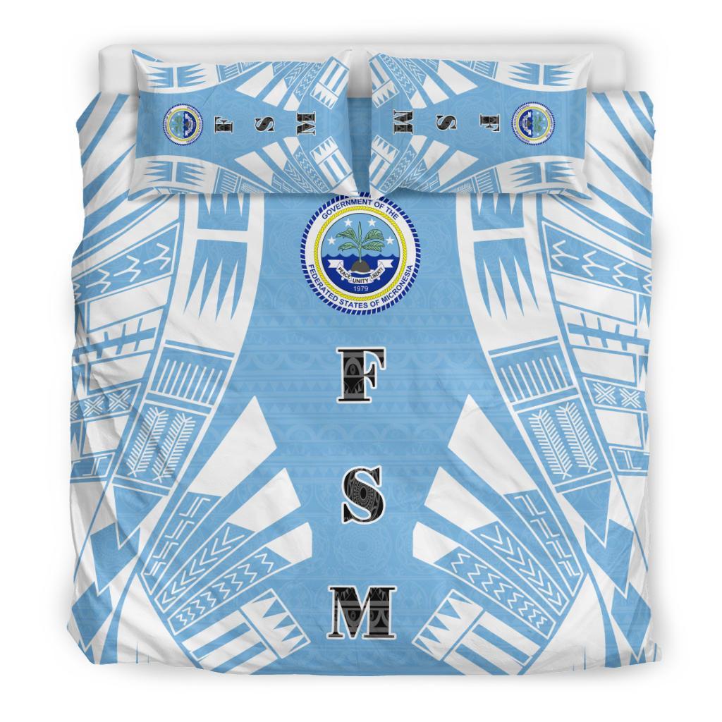 Federated States of Micronesia Duvet Cover Set - Polynesian Tattoo Flag Black - Polynesian Pride