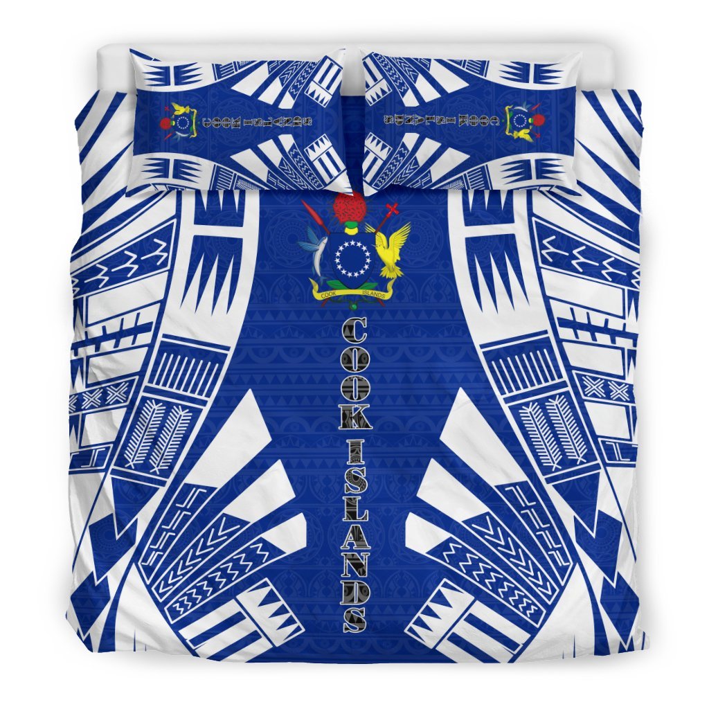 Cook Islands Duvet Cover Set - Polynesian Tattoo Flag Black - Polynesian Pride