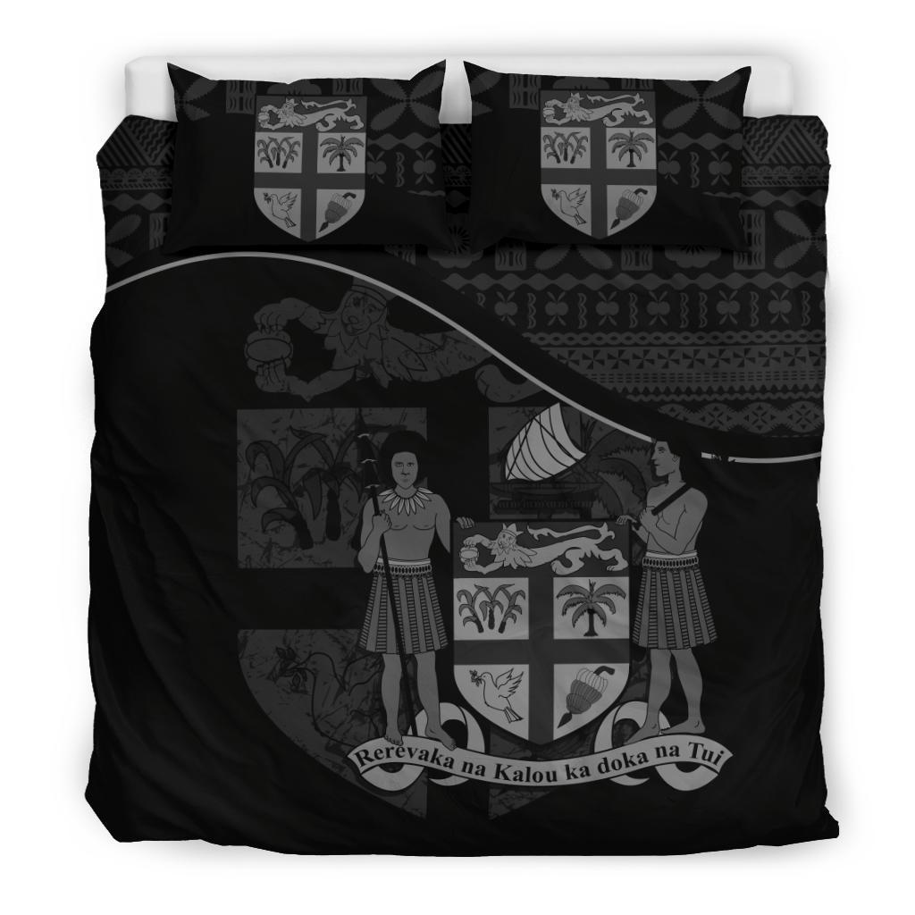 Fiji Duvet Cover Set - Fiji Flag & Coat Of Arms Blacks Black - Polynesian Pride