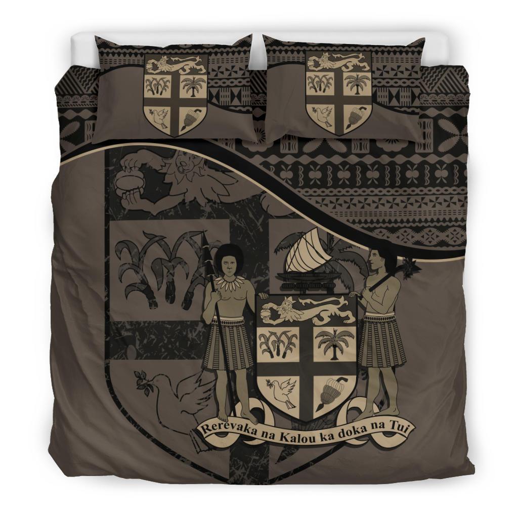 Fiji Duvet Cover Set - Fiji Flag & Coat Of Arms Brown Brown - Polynesian Pride