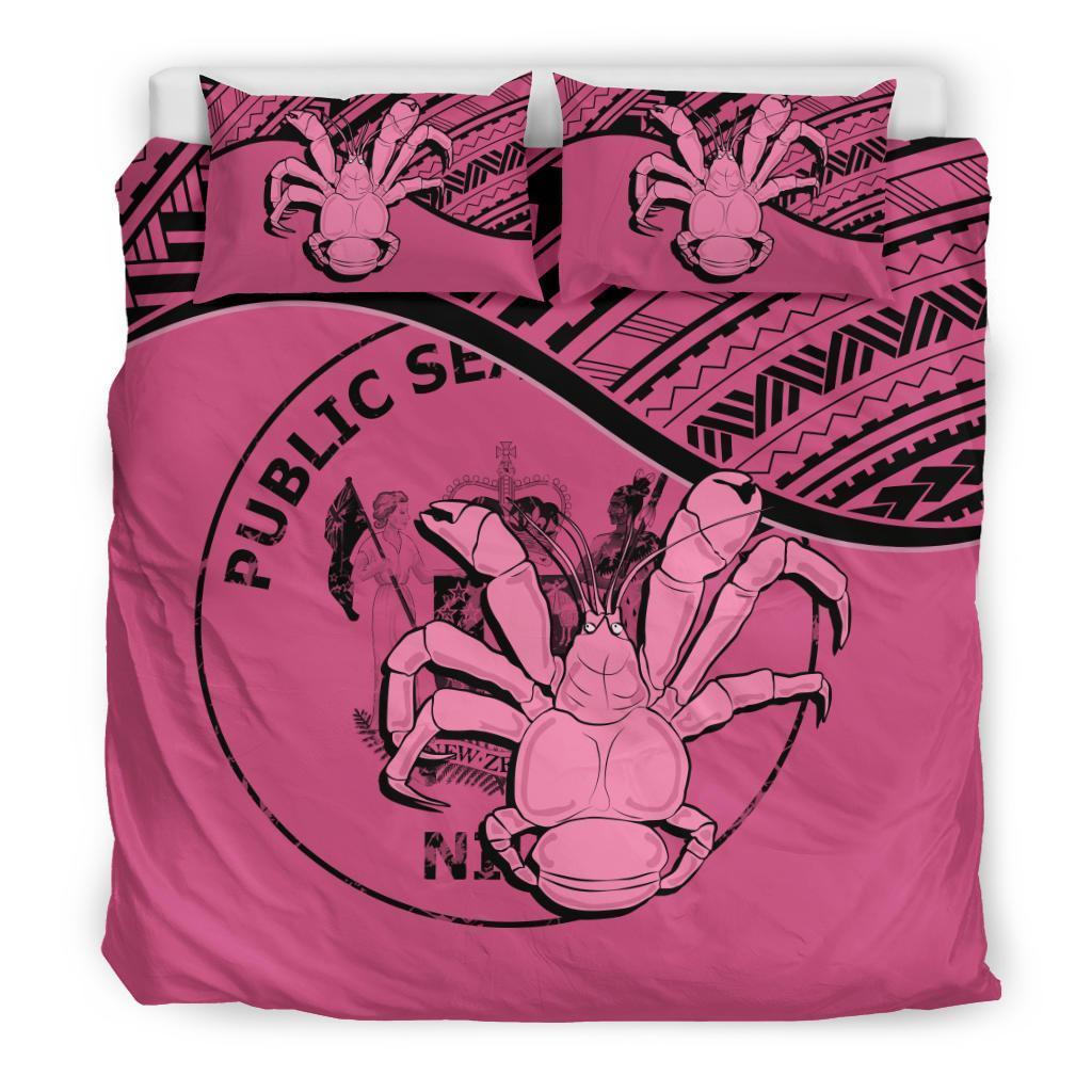 Niue Duvet Cover Set - Niue Coat Of Arms & Coconut Crab Pink - Polynesian Pride