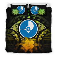 Yap Duvet Cover Set - Yap Flag & Reggae Hibiscus Art - Polynesian Pride