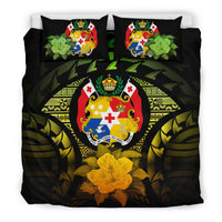 Tonga Duvet Cover Set - Tonga Coat Of Arms & Reggae Hibiscus Art - Polynesian Pride
