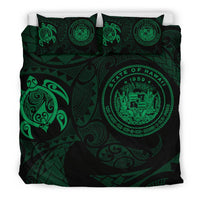 Hawaiian Flag Turtle Polynesian Bedding Set Green - Polynesian Pride
