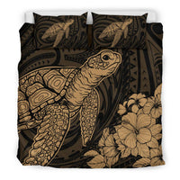 Hawaiian Hibiscus Memory Turtle Polynesian Bedding Set Gold - Polynesian Pride