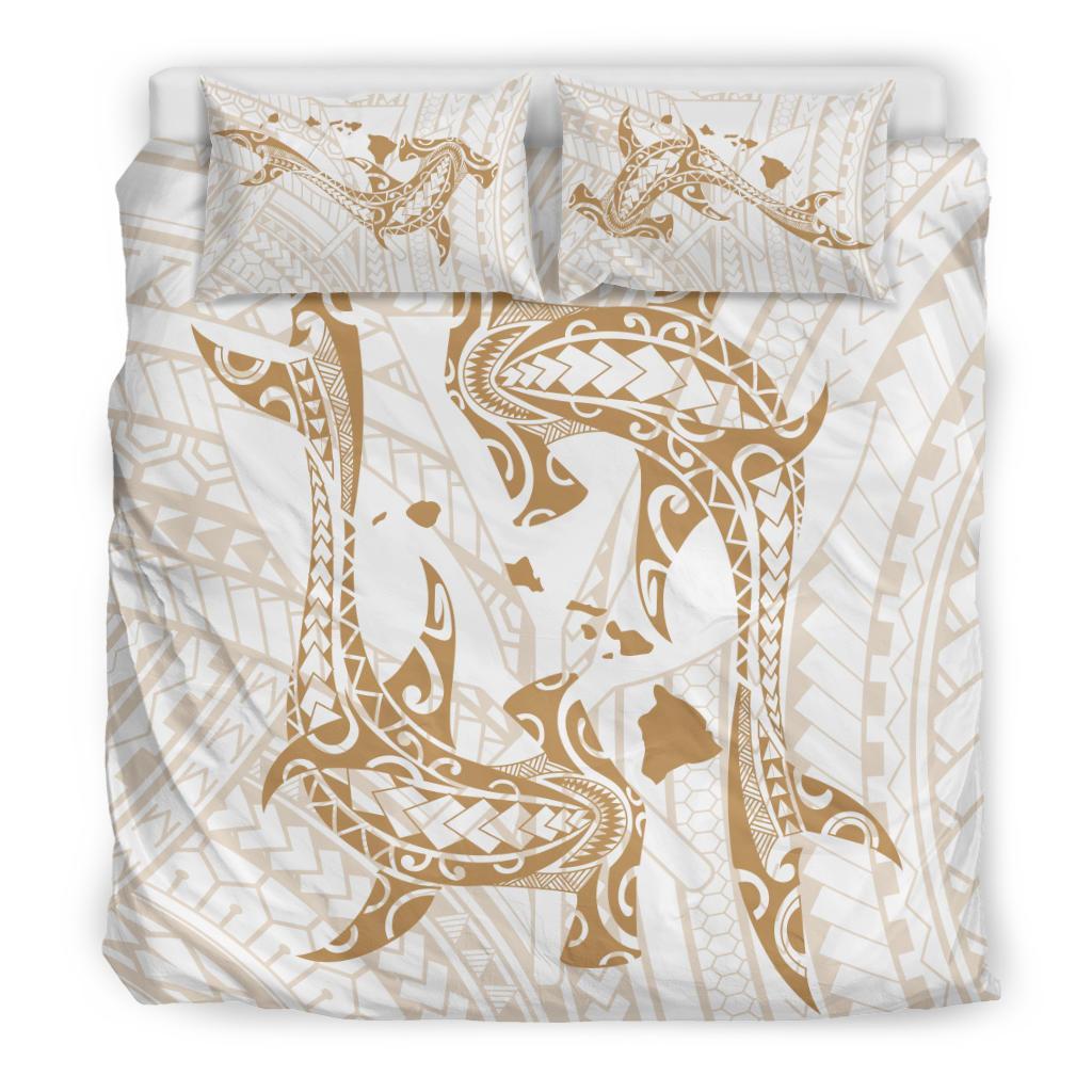 Hawaiian Map Hamerhead Shark Yin Yang Polynesian Bedding Set - White - Polynesian Pride