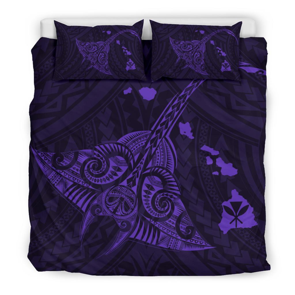 Hawaiian Map Kanaka Manta Ray Polynesian Bedding Set Purple - Polynesian Pride