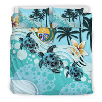 Polynesian Duvet Cover Set - Nauru Bedding Set Blue Turtle Hibiscus Blue - Polynesian Pride