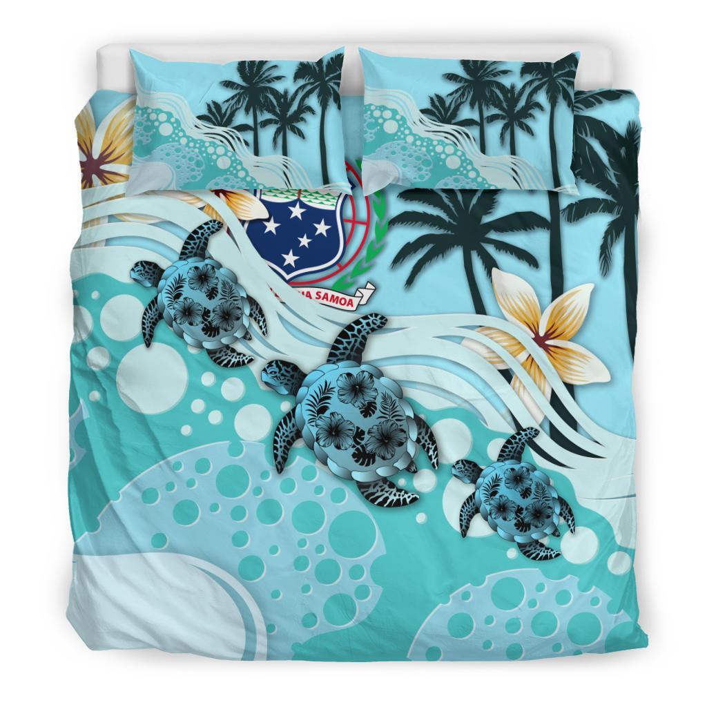 Polynesian Duvet Cover Set - Samoa Bedding Set Blue Turtle Hibiscus Blue - Polynesian Pride