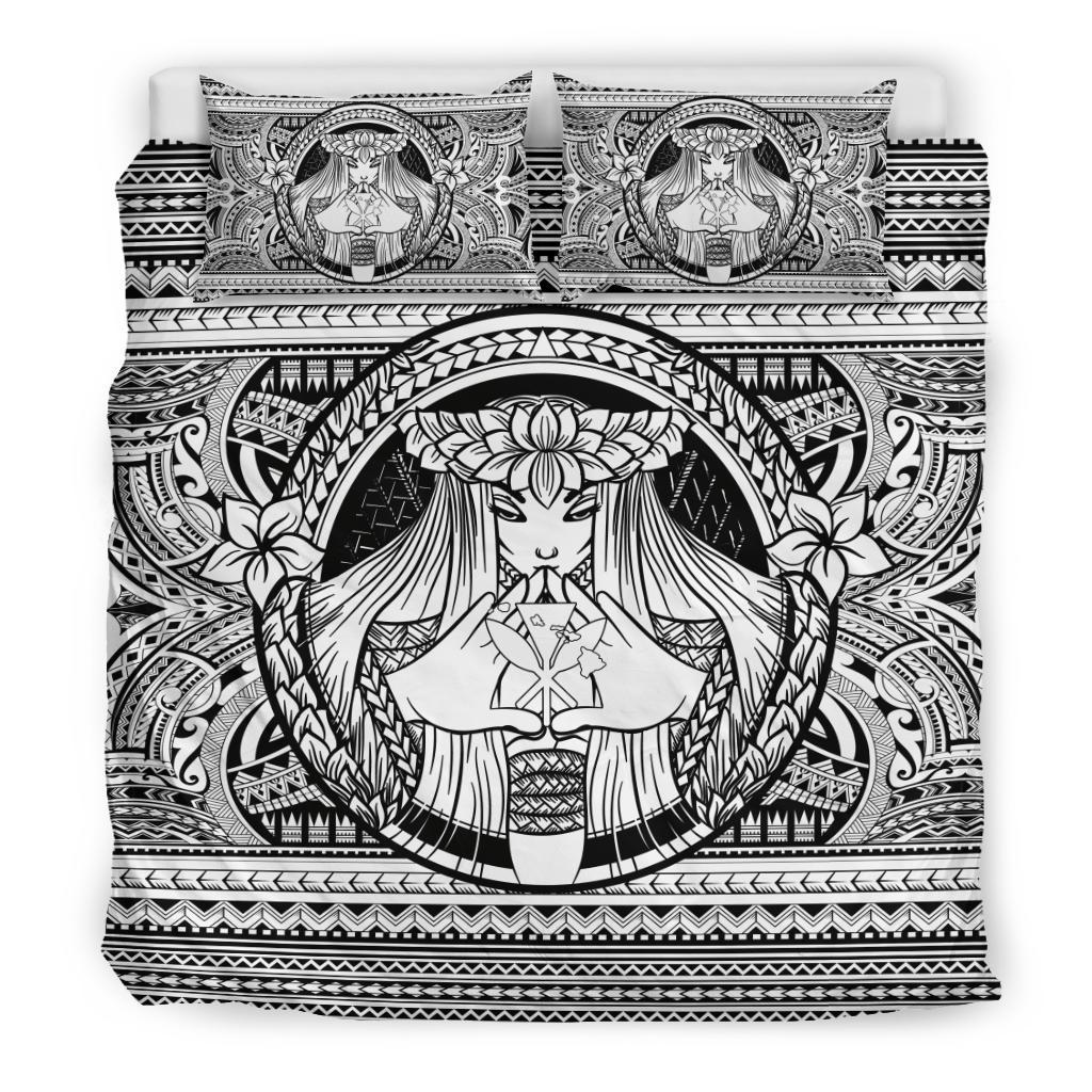 Hawaiian Map Madame Pele Kanaka Plumeria Polynesian Bedding Set White - Polynesian Pride