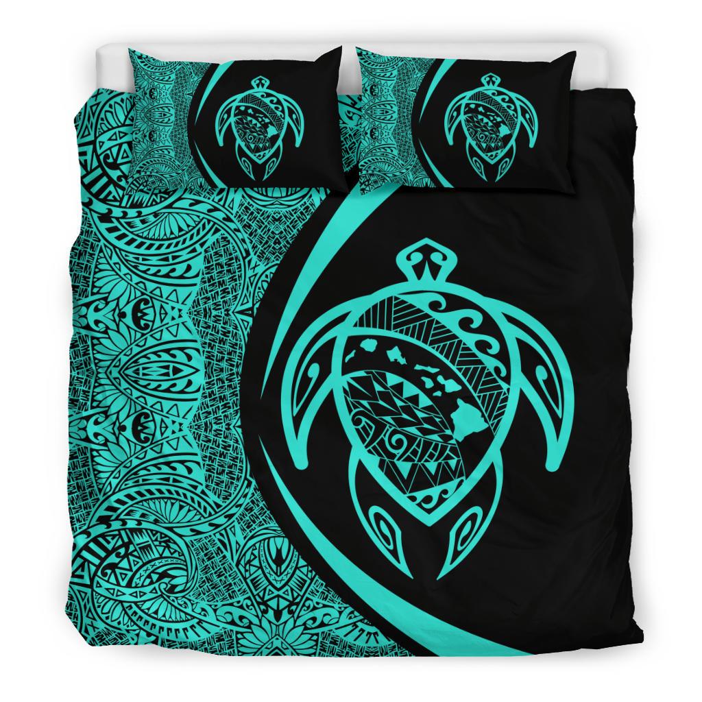 Hawaiian Map Turtle Polynesian Bedding Set - Turquoise - Circle Style - Polynesian Pride