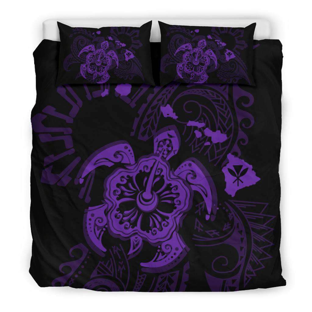 Hawaiian Map Kanaka Hibiscus Turtle Purple Polynesian Bedding Set - Polynesian Pride