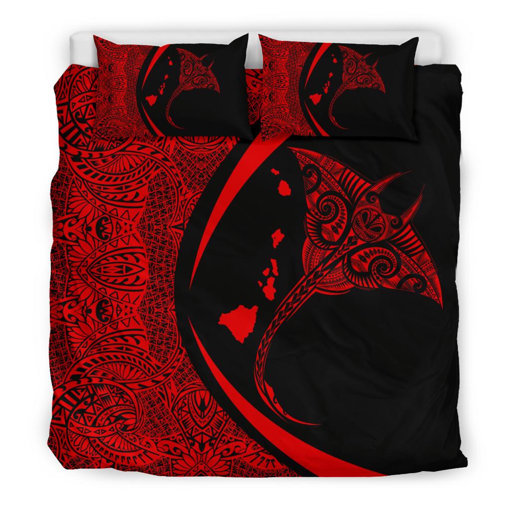 Hawaiian Map Manta Ray Polynesian Bedding Set - Red - Circle Style - Polynesian Pride